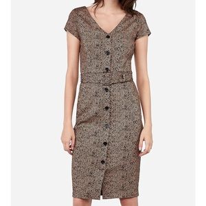 Express | Belted Button Front Jacquard Sheath Dress